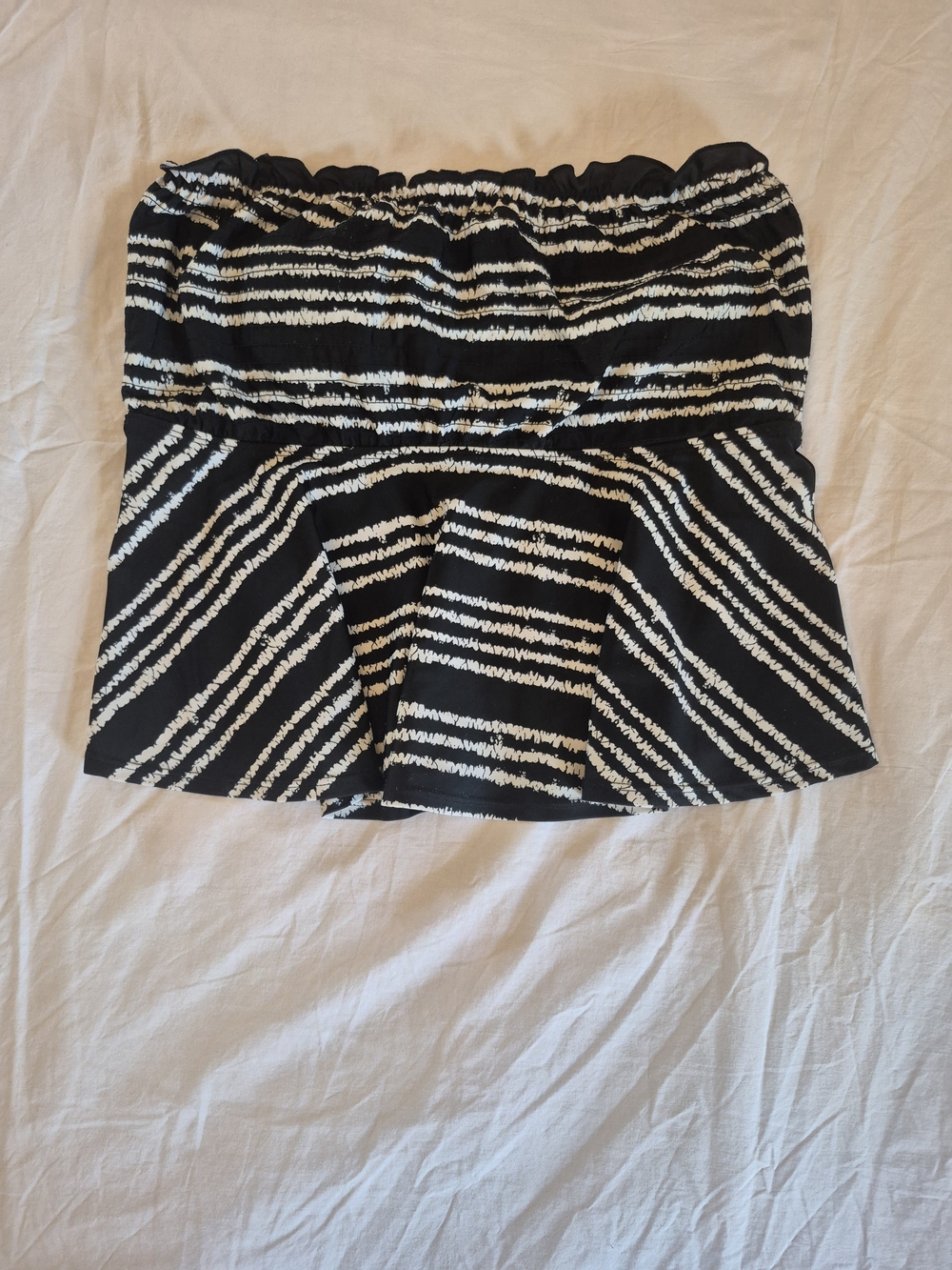 Black and White Striped Peplum Takini Top
